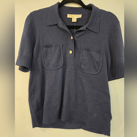 Michael Kors Navy Blue Blouse with Gold Buttons.  BRAND NEW WITH TAGS - Picture 4 of 9